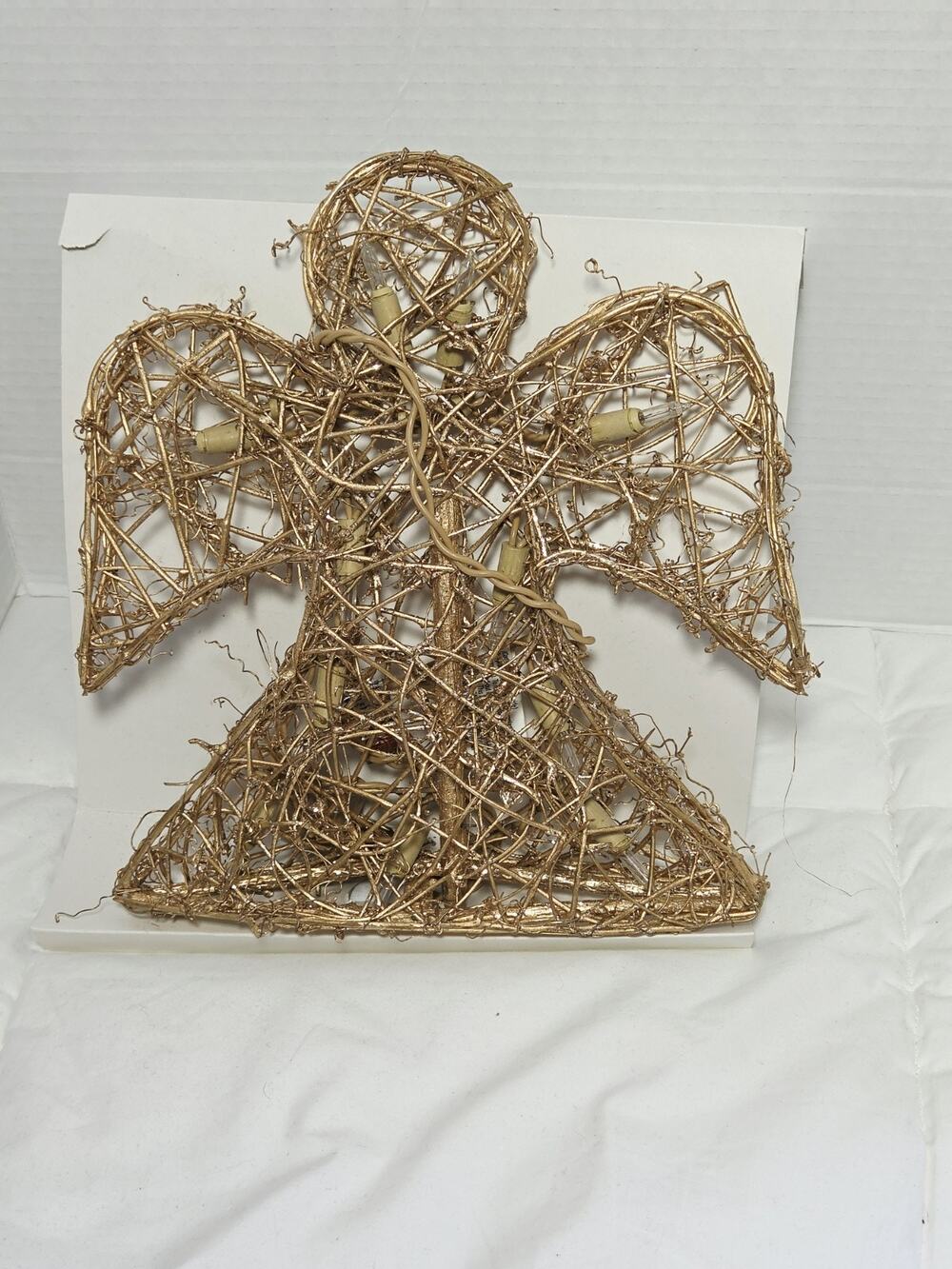Vintage Christmas Angel Tree Topper Gold Curly Wood Sparkly Table Holiday Decor